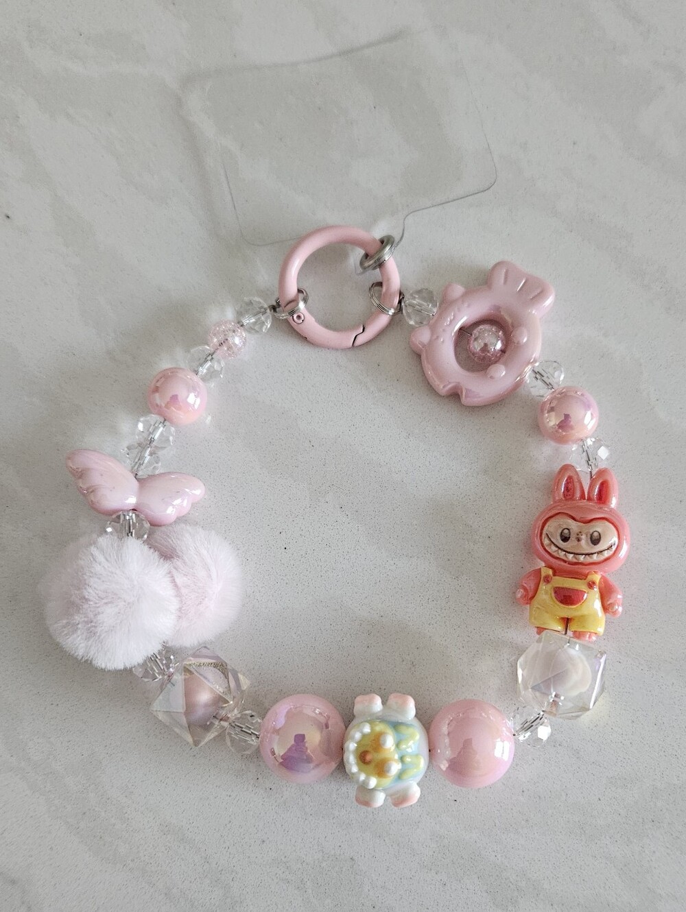 Pink Cute Charm Beaded Keychain with Monster Charms